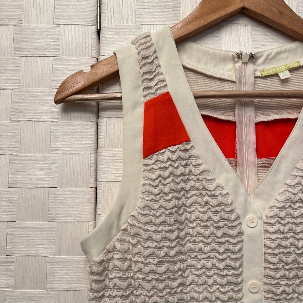 Gianni Bini Womens Colorblock Popcorn Knit Mini Dress Orange Navy Cream Size M - Picture 5 of 11